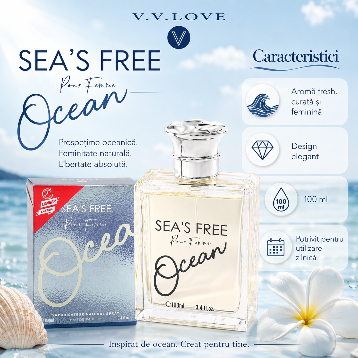 Caracteristici V.V. Love Sea&rsquo;s Free Ocean aromă fresh curată feminină design elegant 100 ml
