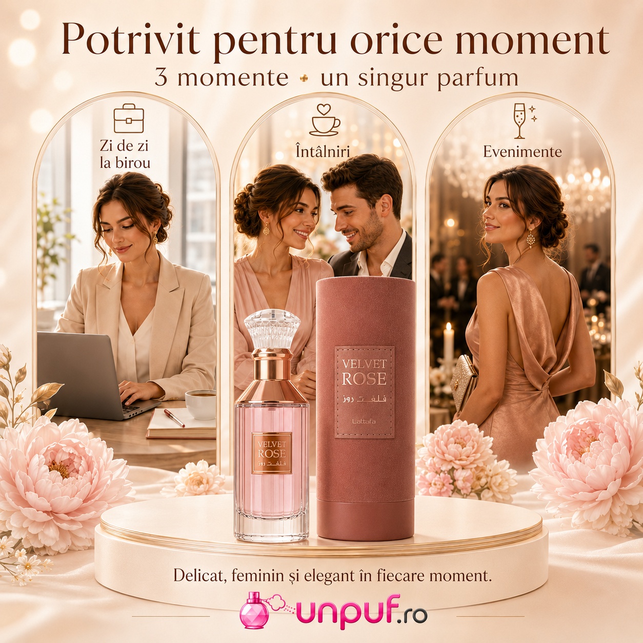 Parfum Velvet Rose Lattafa potrivit pentru zi de zi la birou, &icirc;nt&acirc;lniri și evenimente elegante