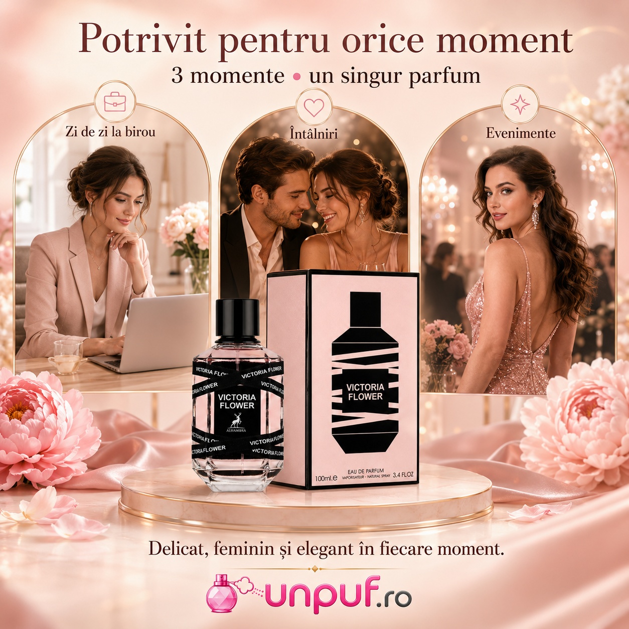 Parfum Victoria Flower Maison Alhambra potrivit pentru zi de zi la birou, &icirc;nt&acirc;lniri și evenimente elegante