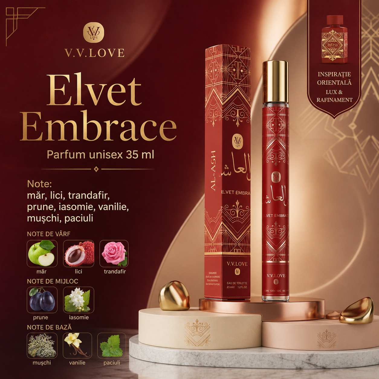 Velvet Embrace V.V. Love parfum unisex arabesc cu inspirație orientală lux rafinament și note fructate