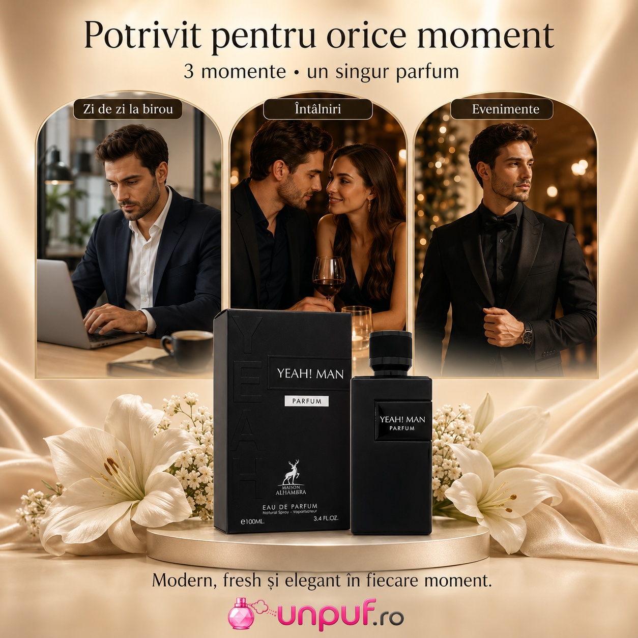 Parfum Yeah Man Parfum Maison Alhambra potrivit pentru zi de zi la birou, &icirc;nt&acirc;lniri și evenimente elegante