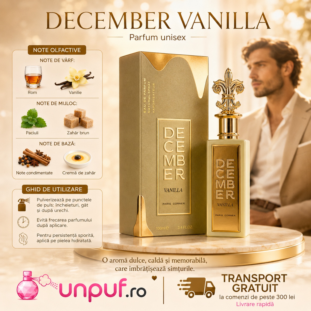 December Vanilla Paris Corner ghid de utilizare note vanilate și prezentare premium