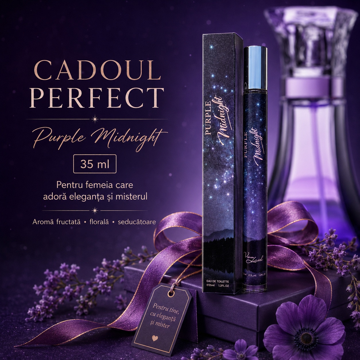 Purple Midnight 35 ml cadoul perfect pentru ea, parfum feminin cu aromă fructată florală seducătoare
