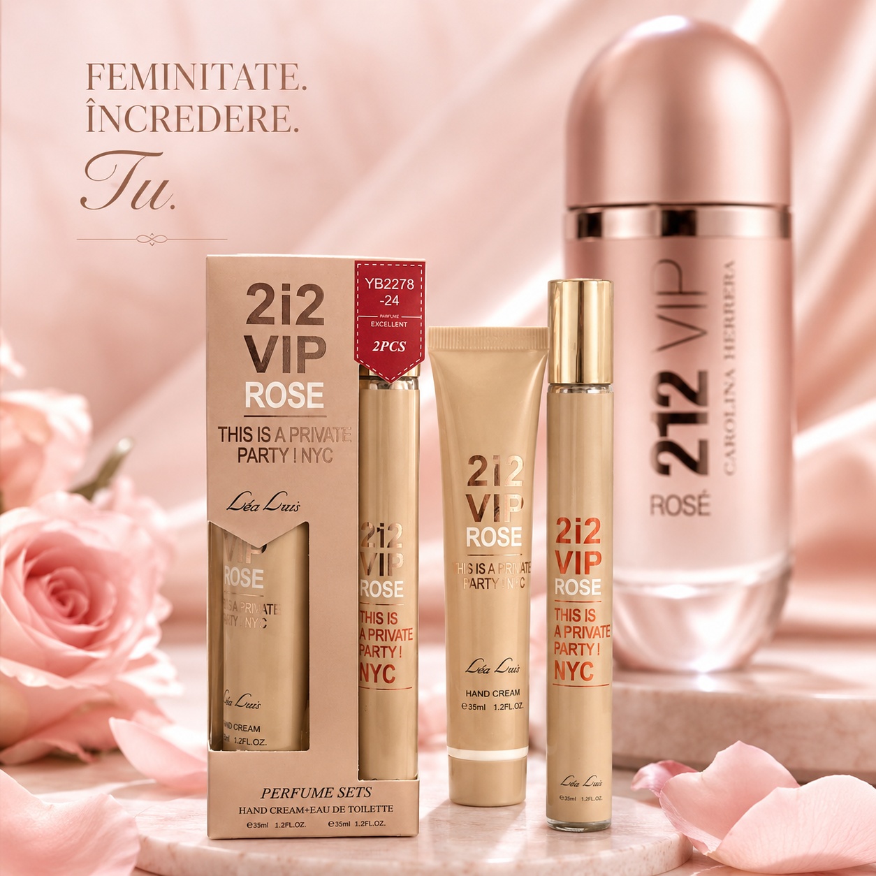 Set 2i2 VIP Rose 2x35 ml damă, apă de toaletă 35 ml și cremă de m&acirc;ini 35 ml, prezentare elegantă rose