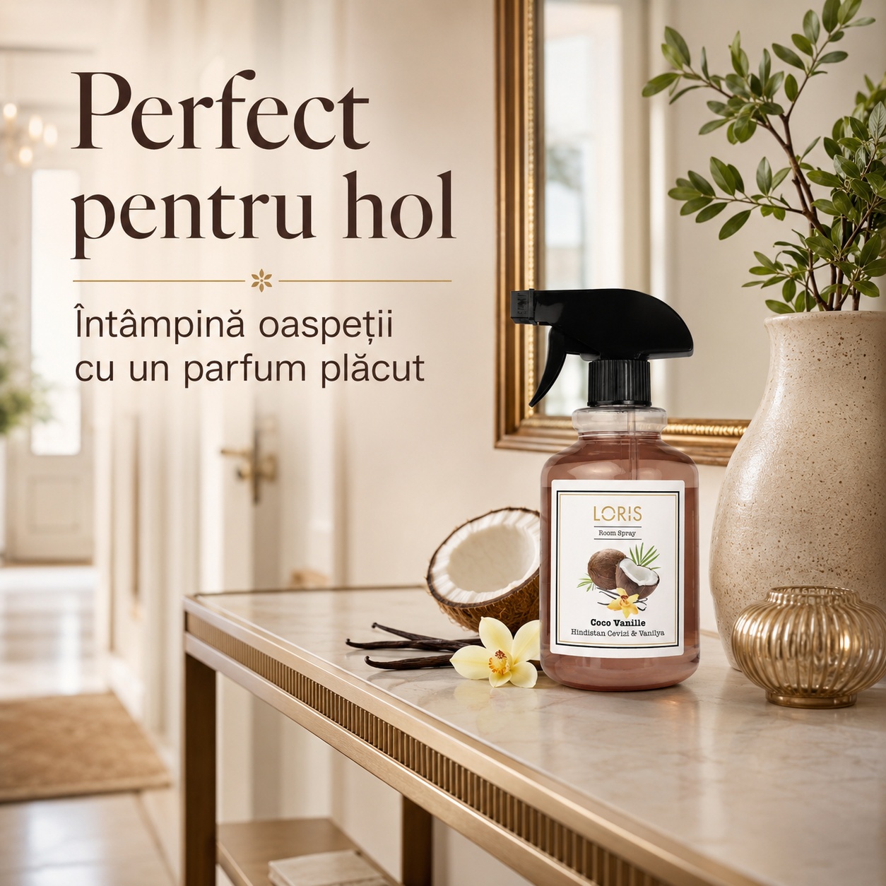 Spray Odorizant Loris Pafum Coco Vanille perfect pentru hol parfum cald pentru oaspeți