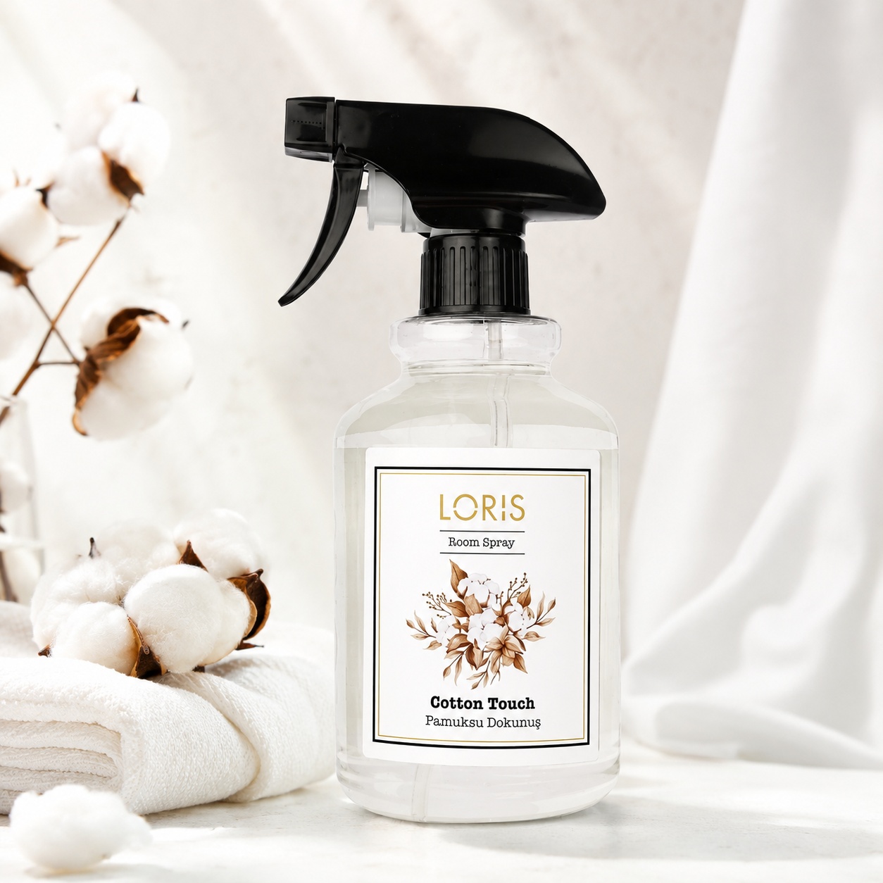 Spray Odorizant Loris Pafum Cotton Touch 500 ml pentru cameră hol baie și auto aromă curată de bumbac