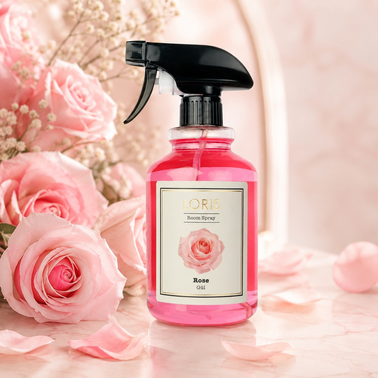 Spray Odorizant Loris Pafum Rose 500 ml pentru cameră hol baie și auto aromă florală de trandafir