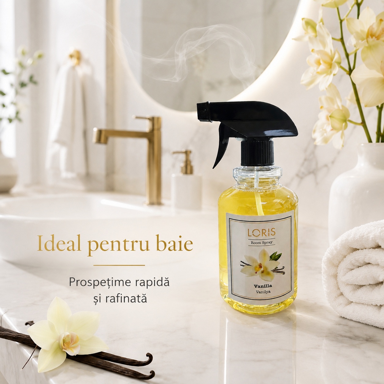 Spray Odorizant Loris Pafum Vanilla ideal pentru baie prospețime rapidă și rafinată