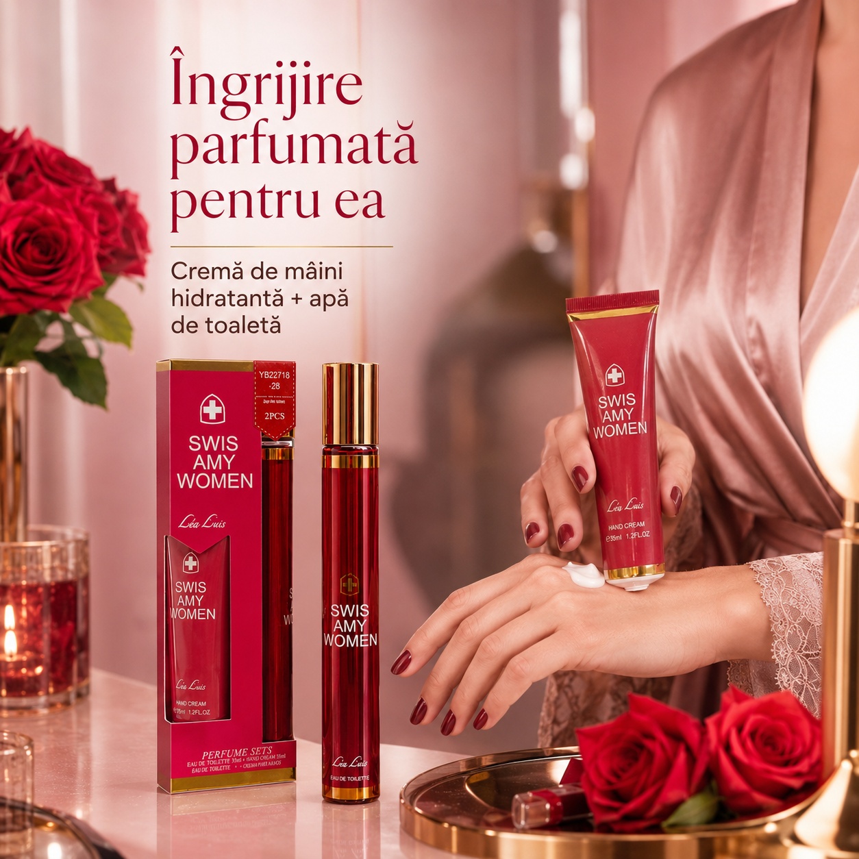 Swis Amy Women cremă de m&acirc;ini hidratantă și apă de parfum, &icirc;ngrijire parfumată pentru ea