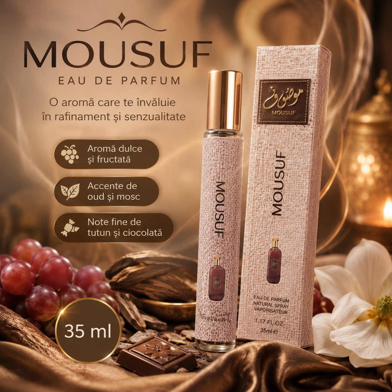 Mousuf V.V. Love parfum damă aromă dulce fructată cu oud mosc tutun și ciocolată
