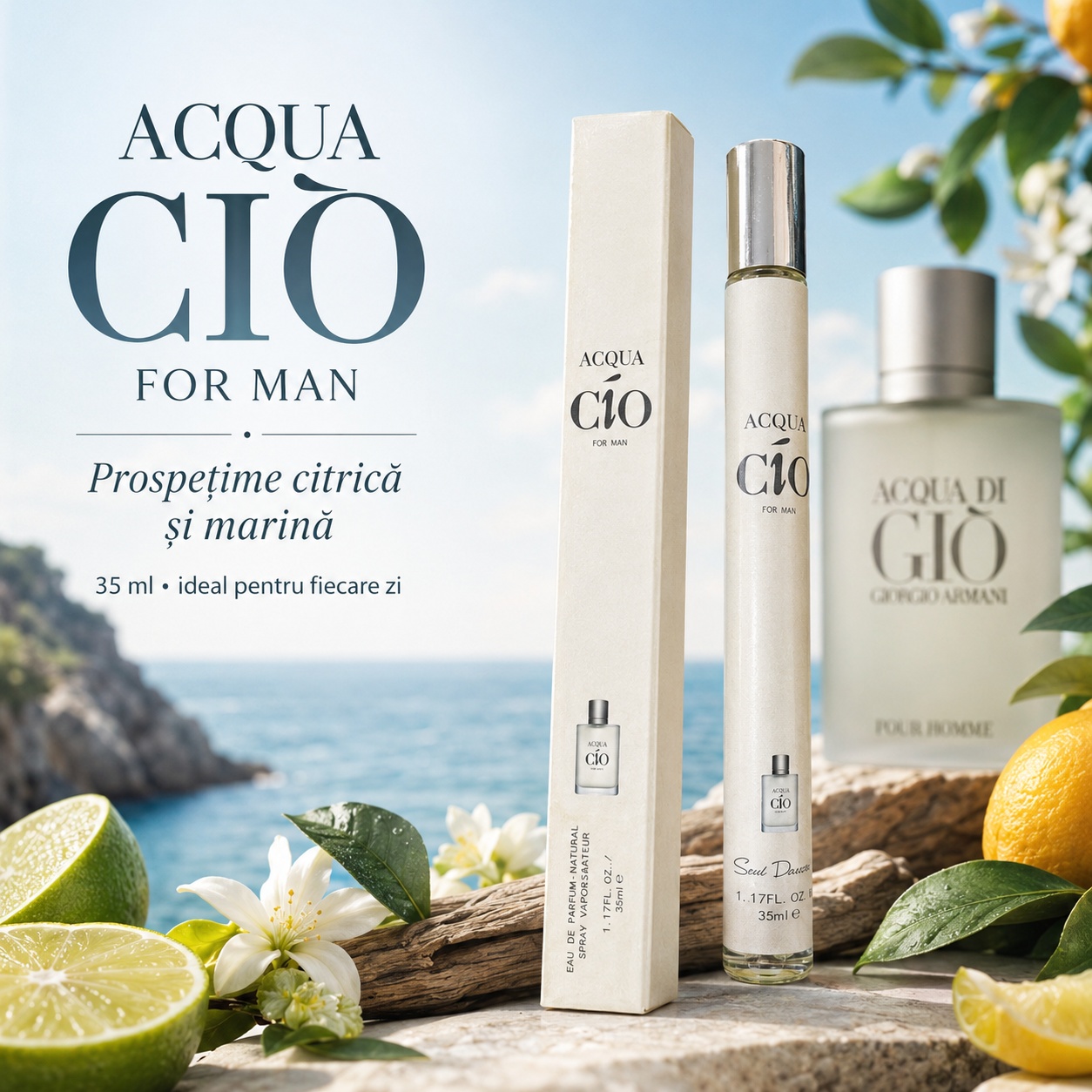 Acqua Cio For Man 35 ml prospețime citrică și marină, parfum bărbătesc ideal pentru fiecare zi