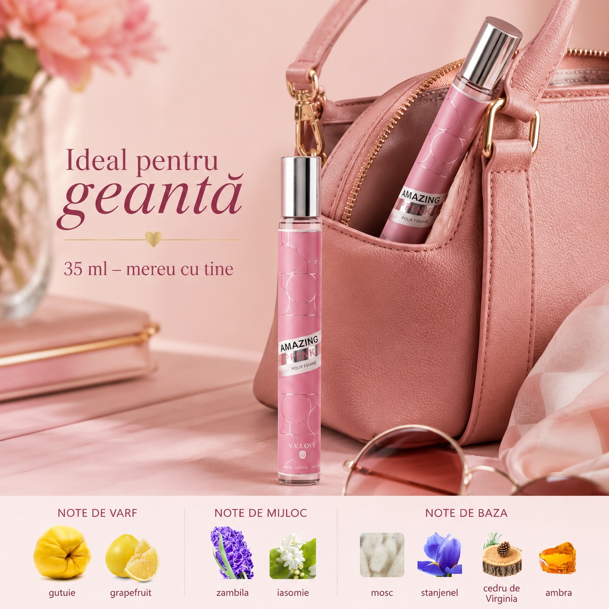 Amazing Pink 35 ml ideal pentru geantă format compact mereu cu tine