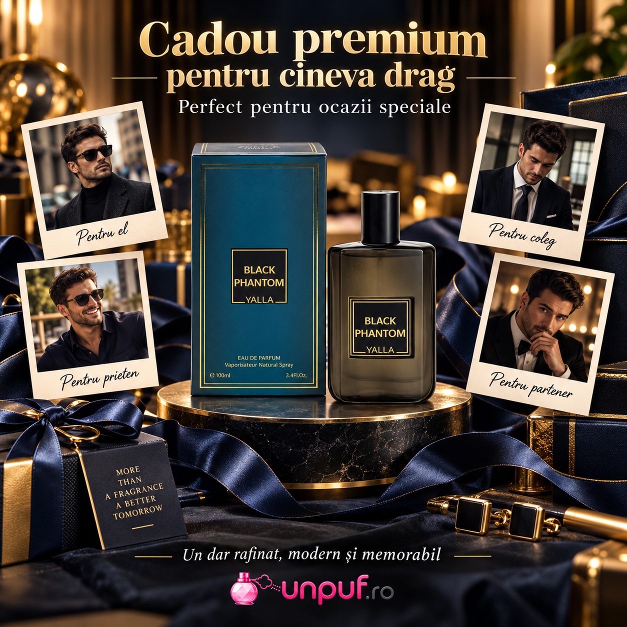 Black Phantom Yalla parfum arăbesc cu rom cafea ciocolată potrivit pentru cadou premium și seri speciale