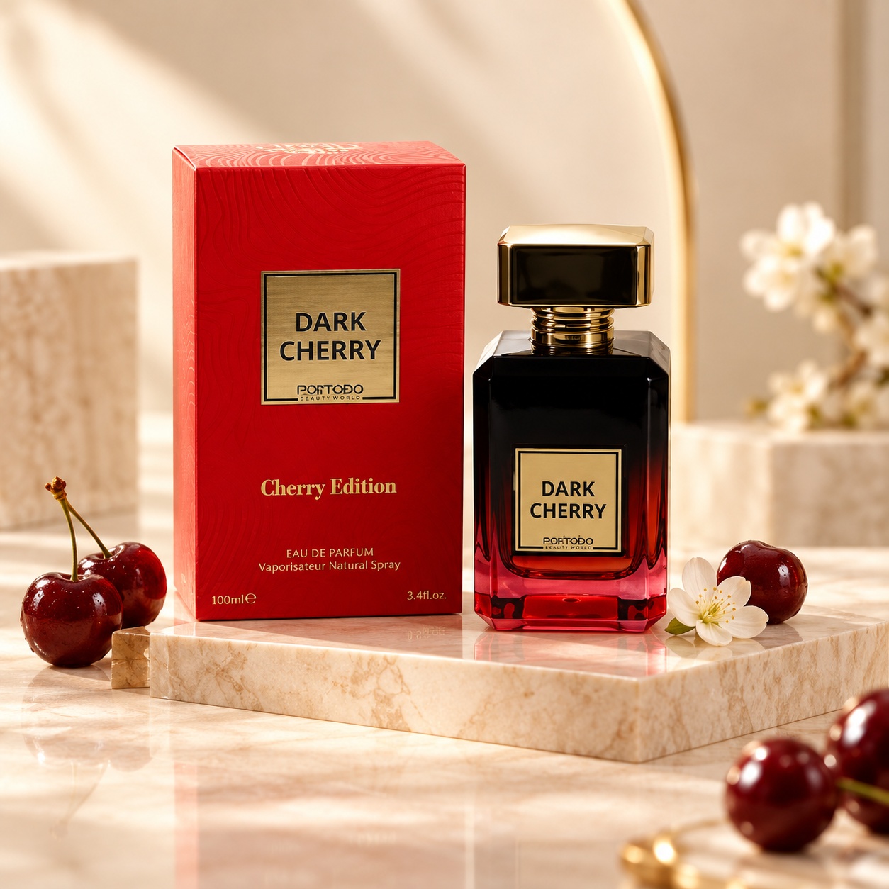 Dark Cherry Marhaba Eau de Parfum 100 ml parfum arăbesc unisex inspirat de Cherry Smoke Tom Ford cu flacon roșu negru și cutie premium