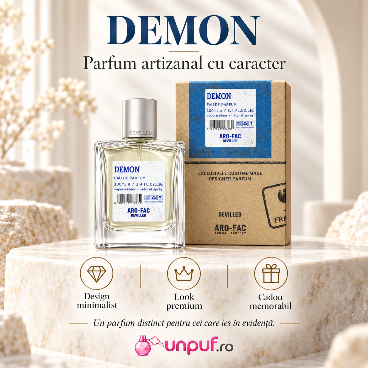 Prezentare parfum Demon ARO-FAC 100 ml cu design artizanal premium și caracter bărbătesc oriental