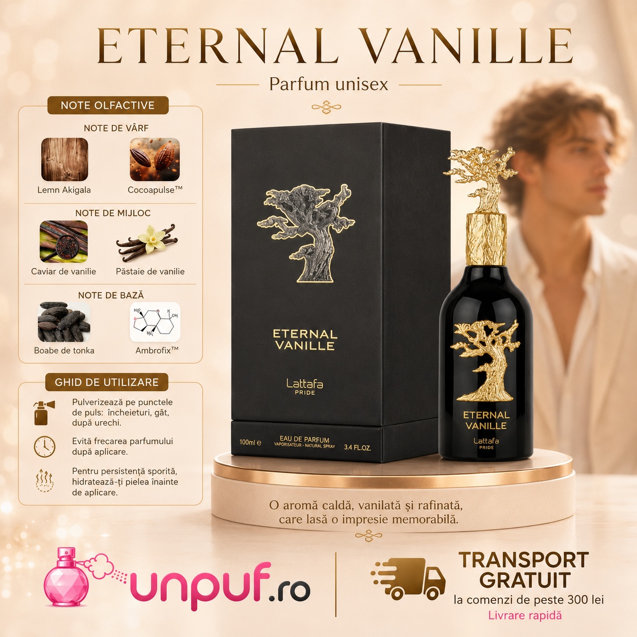 Lattafa Eternal Vanille parfum unisex cu note de lemn Akigala Cocoapulse caviar de vanilie păstaie de vanilie tonka și Ambrofix