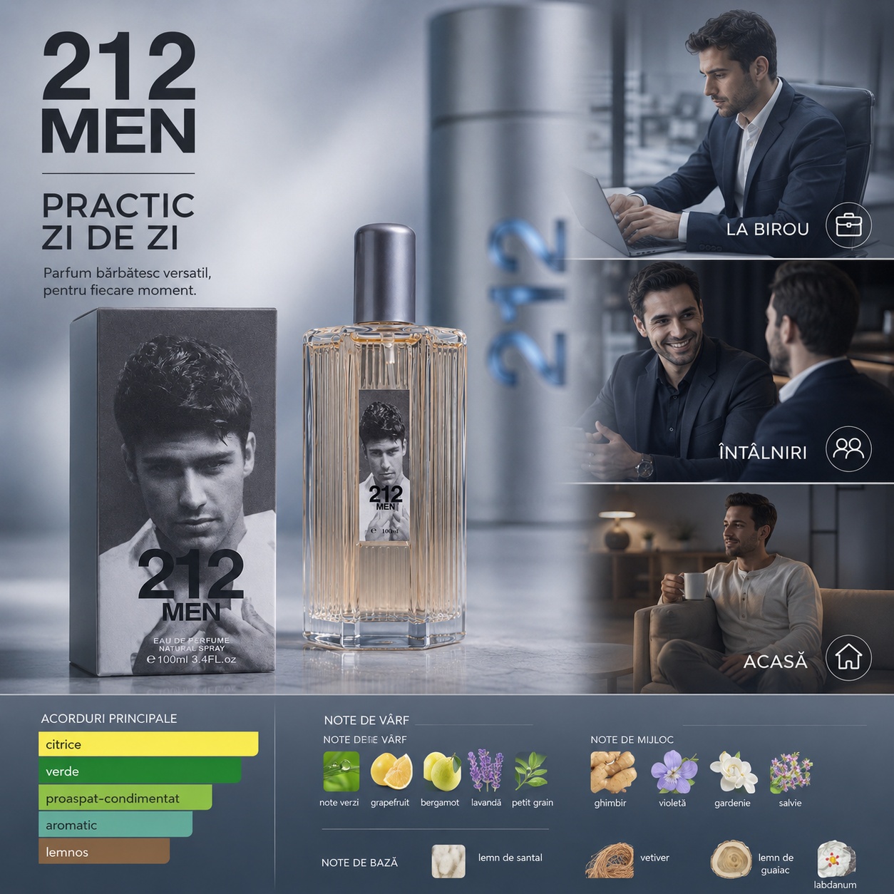 212 Men parfum bărbat practic zi de zi pentru birou &icirc;nt&acirc;lniri și acasă