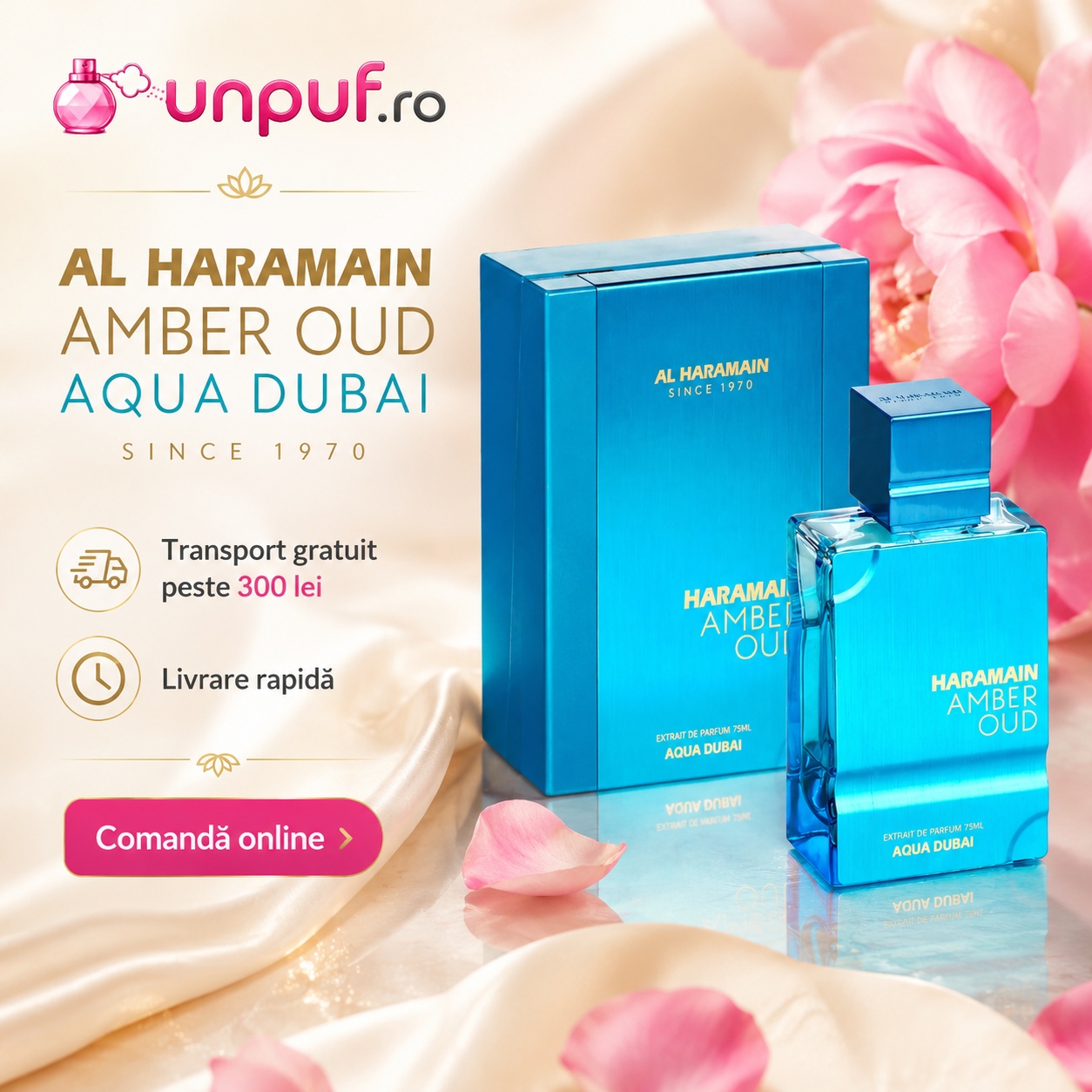 Parfum Al Haramain Amber Oud Aqua Dubai cu transport gratuit la comenzi eligibile și livrare rapidă UnPuf.ro