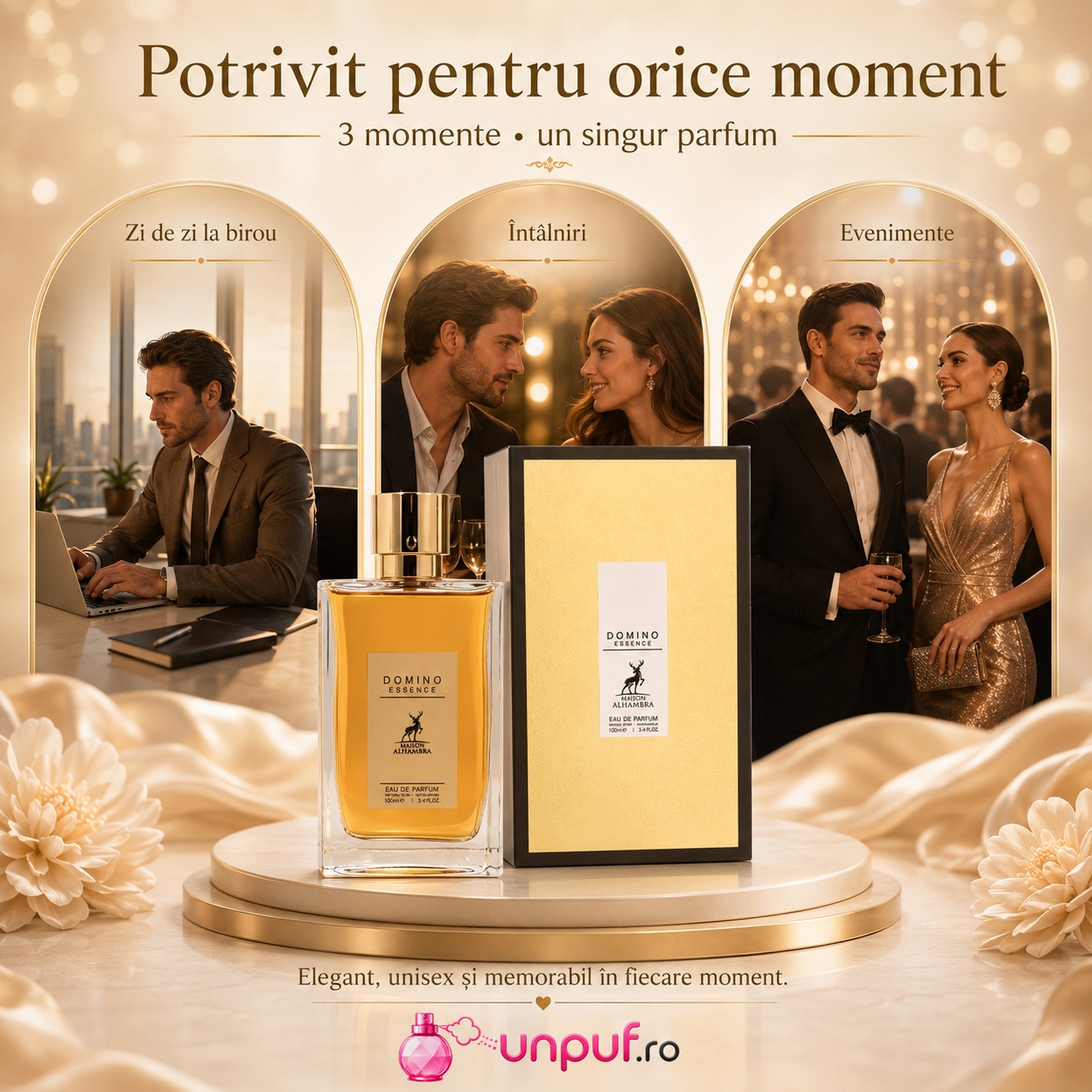 Parfum Alhambra Domino Essence potrivit pentru zi de zi, birou, &icirc;nt&acirc;lniri și evenimente