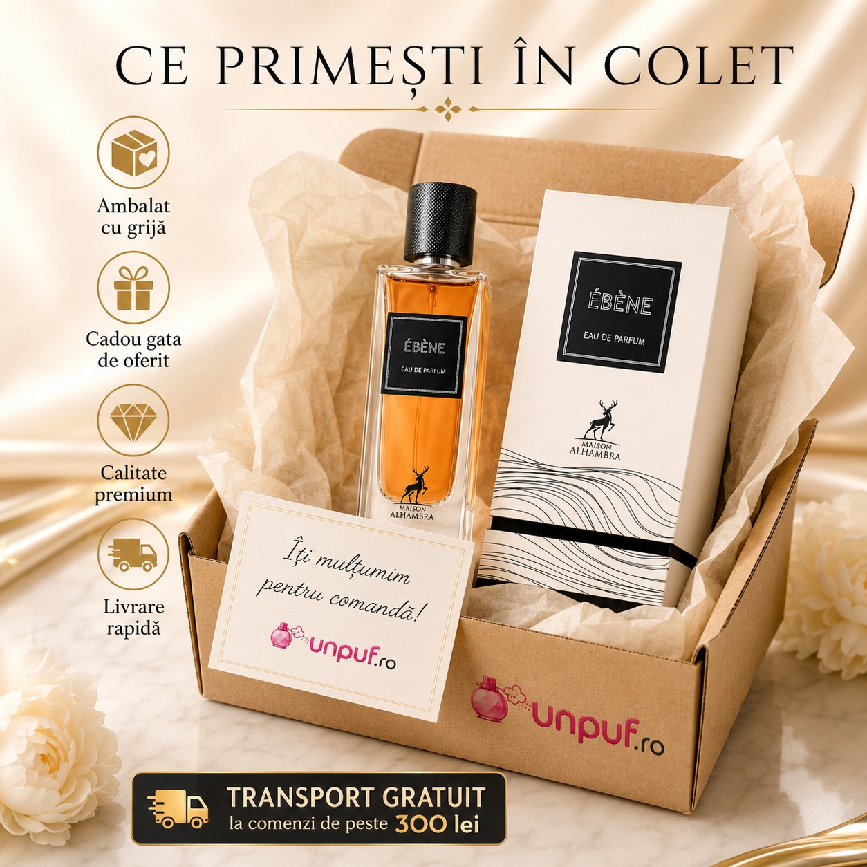 Ce primești în colet Parfum Alhambra Ébène Maison Alhambra 90 ml ambalat cu atenție