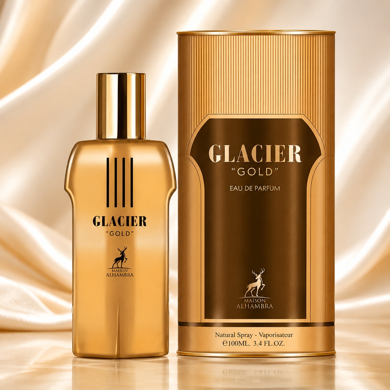Parfum Arăbesc Alhambra Glacier Gold Maison Alhambra 100 ml cu sticlă aurie și cutie premium
