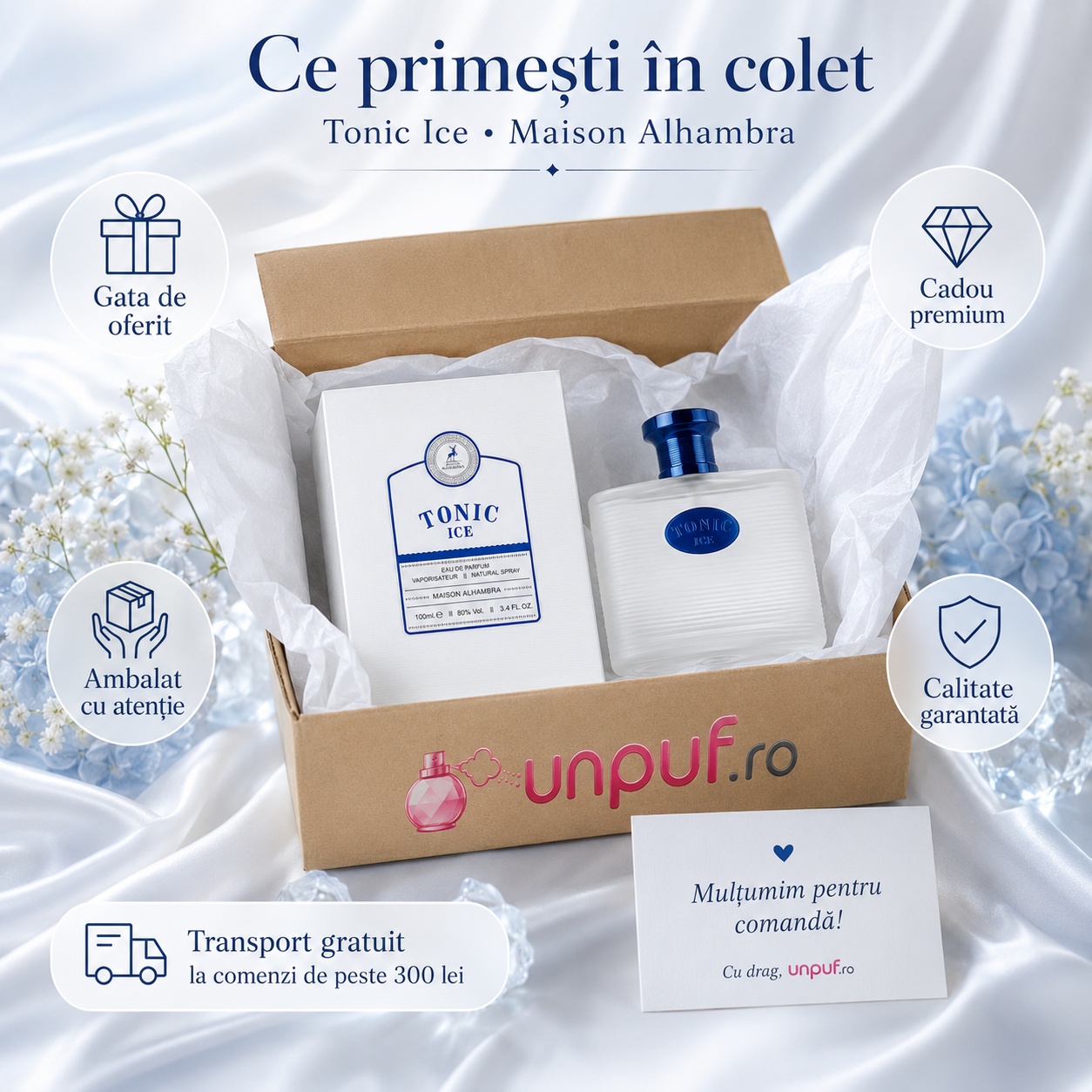 Ce primești în colet Parfum Alhambra Tonic Ice Maison Alhambra 100 ml ambalat cu atenție pentru cadou premium