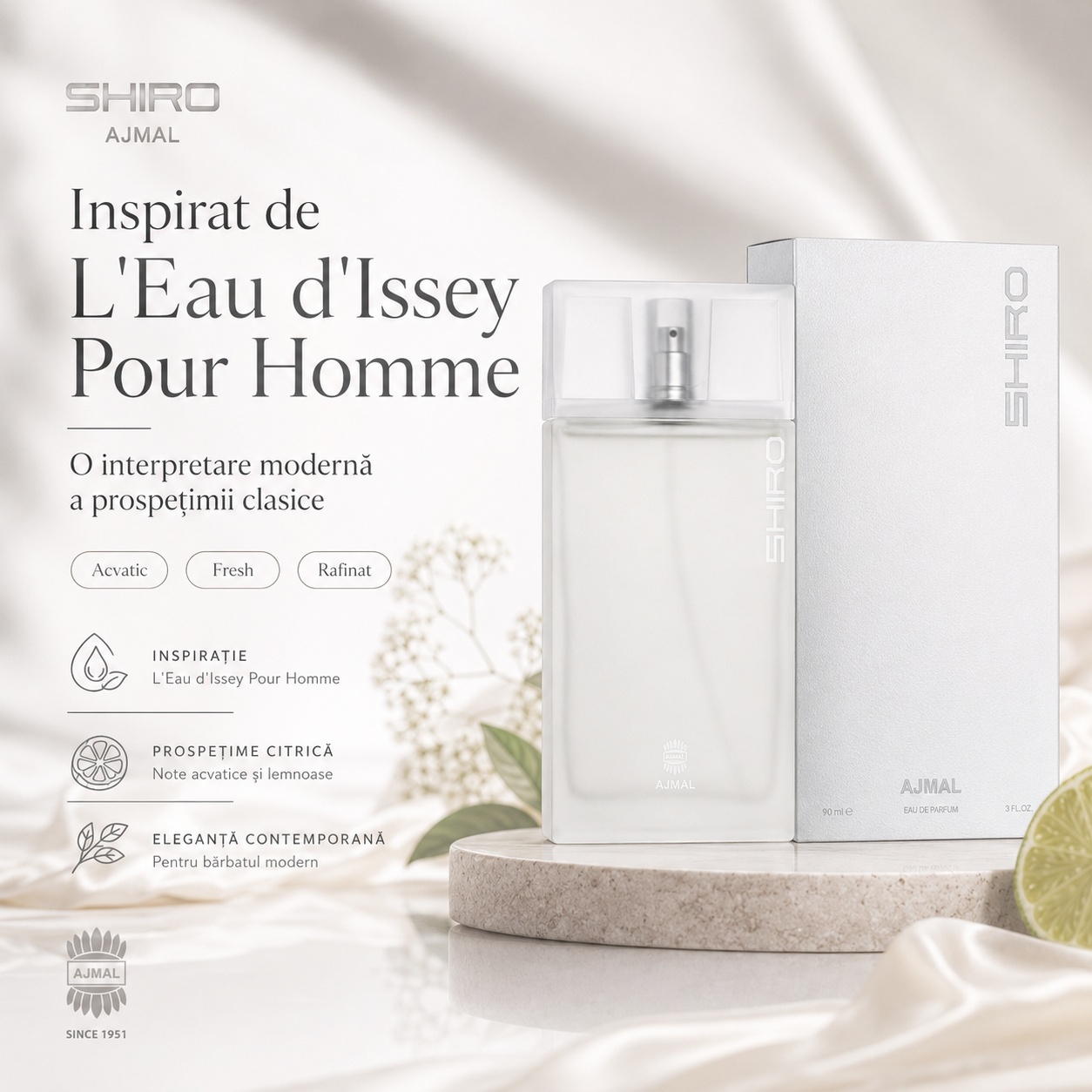 Ajmal Shiro cu direcție vizuală L’Eau d’Issey Pour Homme, parfum acvatic fresh și rafinat