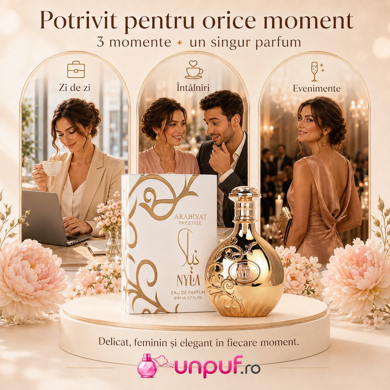 Parfum Arabiyat Prestige Nyla potrivit pentru zi de zi, întâlniri și evenimente speciale