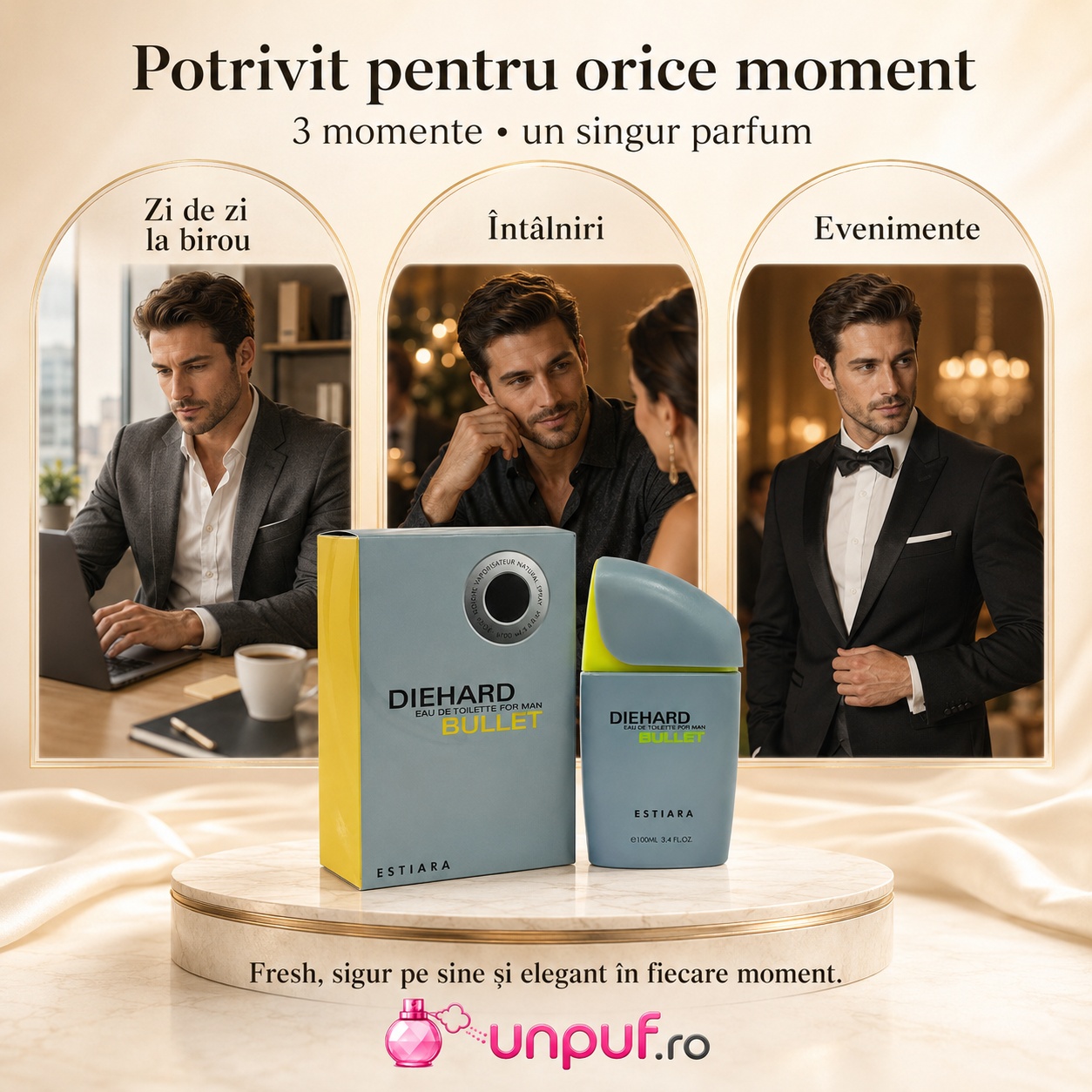 Parfum Estiara Die Hard Bullet potrivit pentru zi de zi, birou, întâlniri și evenimente