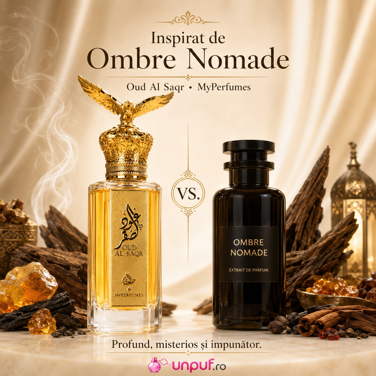 My Perfumes Oud Al Saqr direcție vizuală Ombre Nomade, parfum profund, misterios și impunător