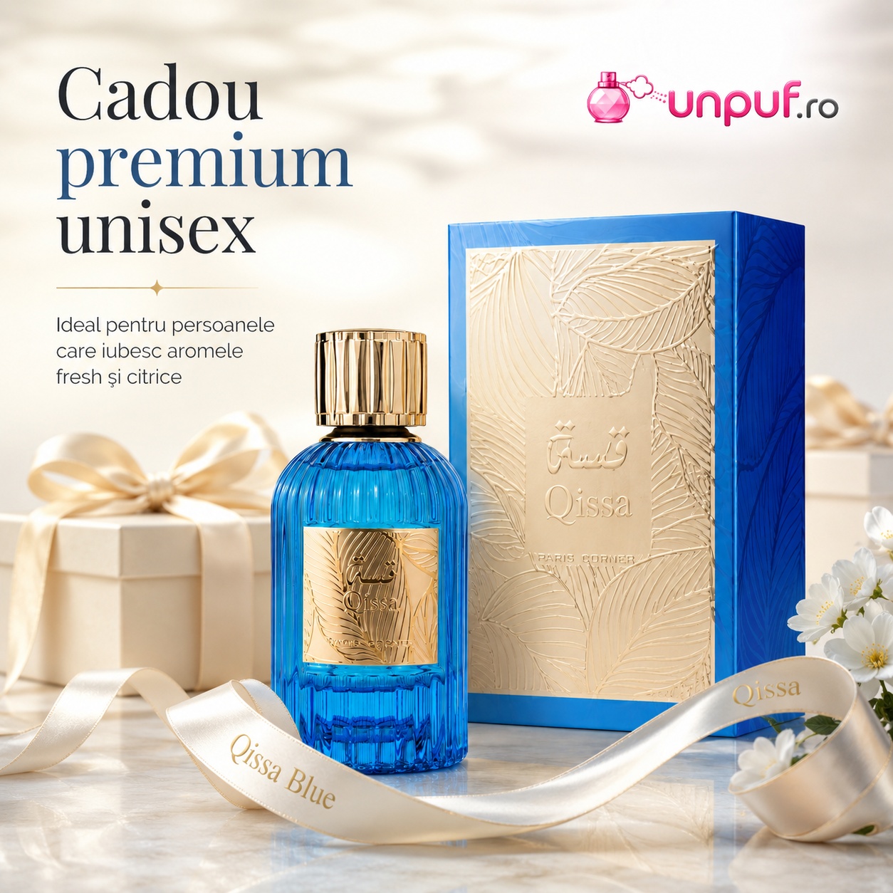 Qissa Blue Paris Corner cadou premium unisex ideal pentru persoanele care iubesc aromele fresh și citrice