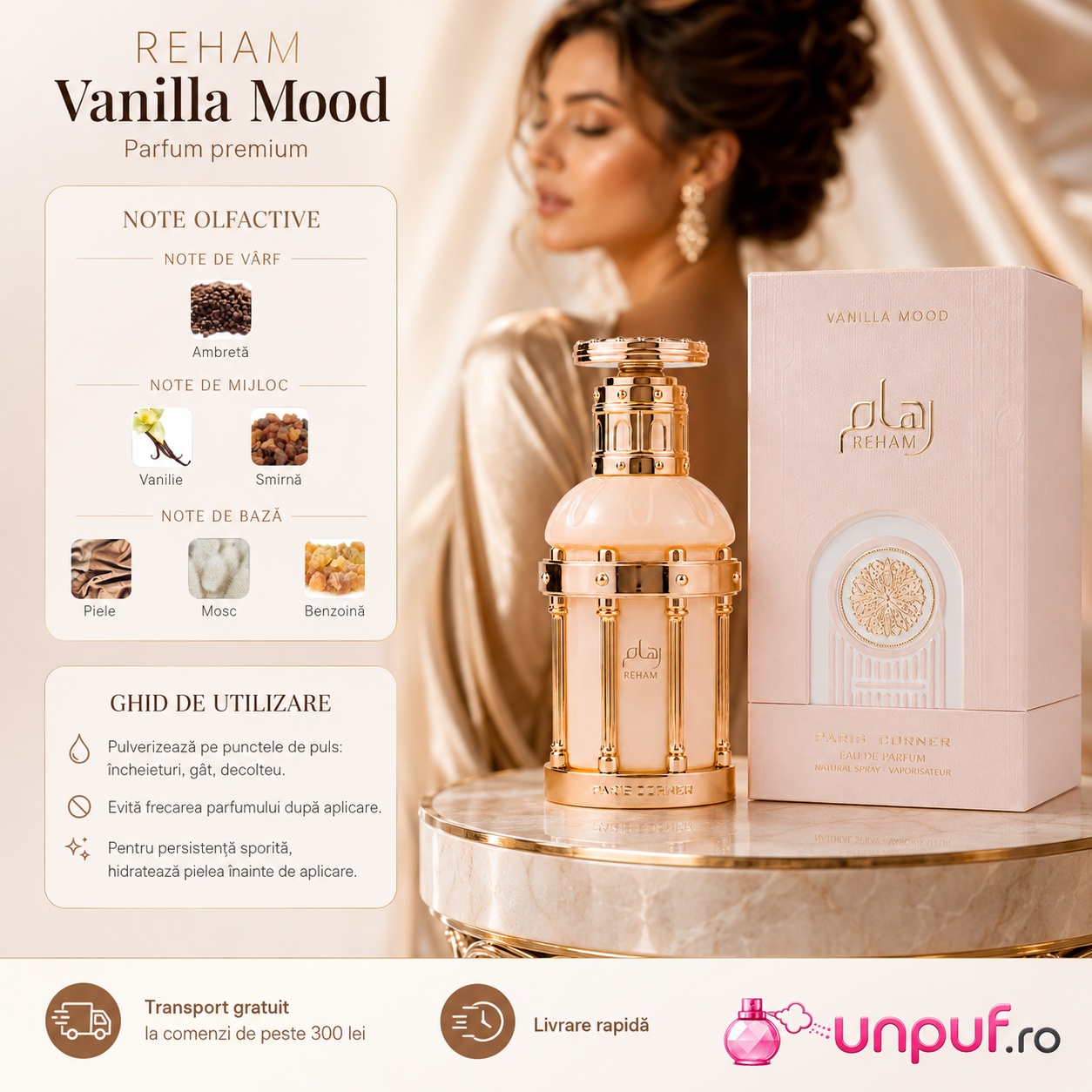 Reham Vanilla Mood Paris Corner prezentare note olfactive și ghid de utilizare parfum arăbesc unisex