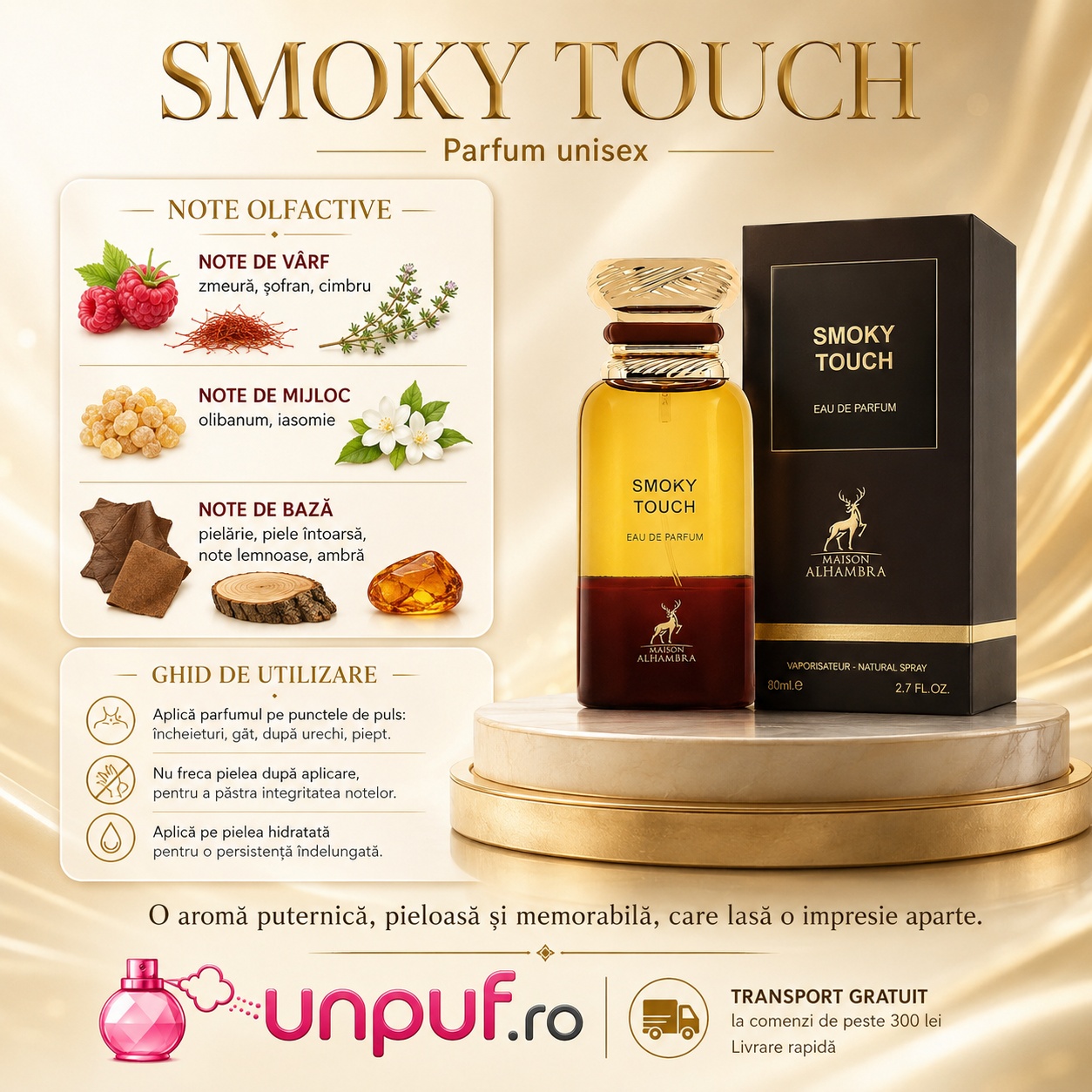 Note olfactive și ghid de utilizare Smoky Touch Maison Alhambra parfum unisex lemnos fumuriu