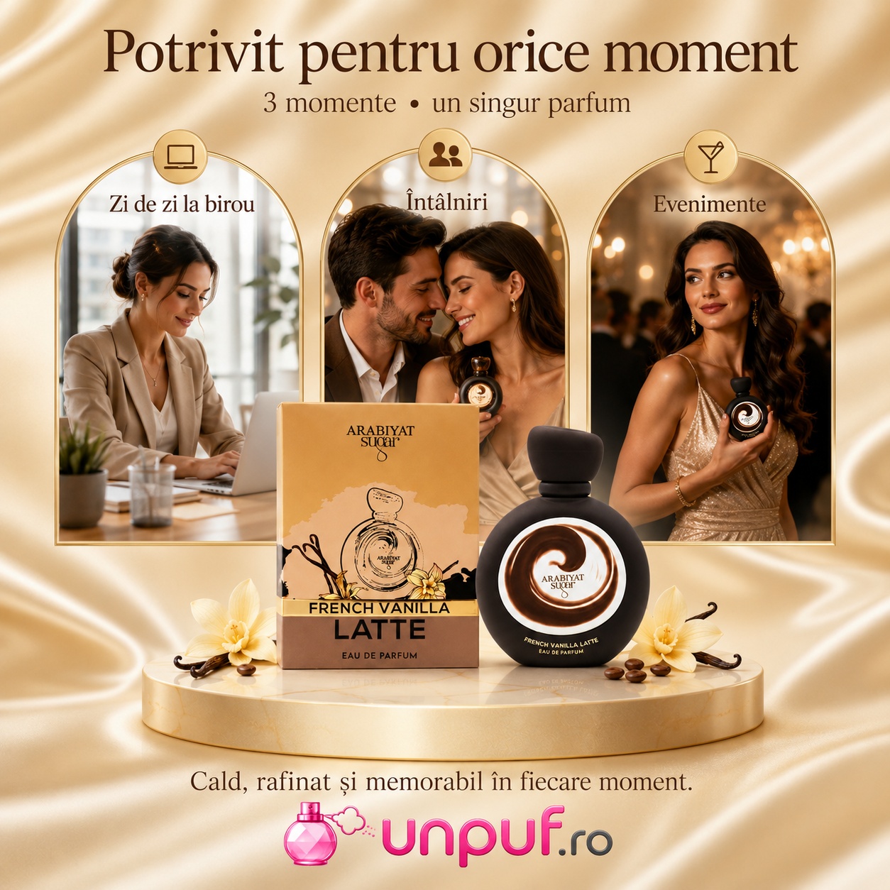 Parfum Arabiyat Sugar French Vanilla Latte potrivit pentru birou, &icirc;nt&acirc;lniri și evenimente