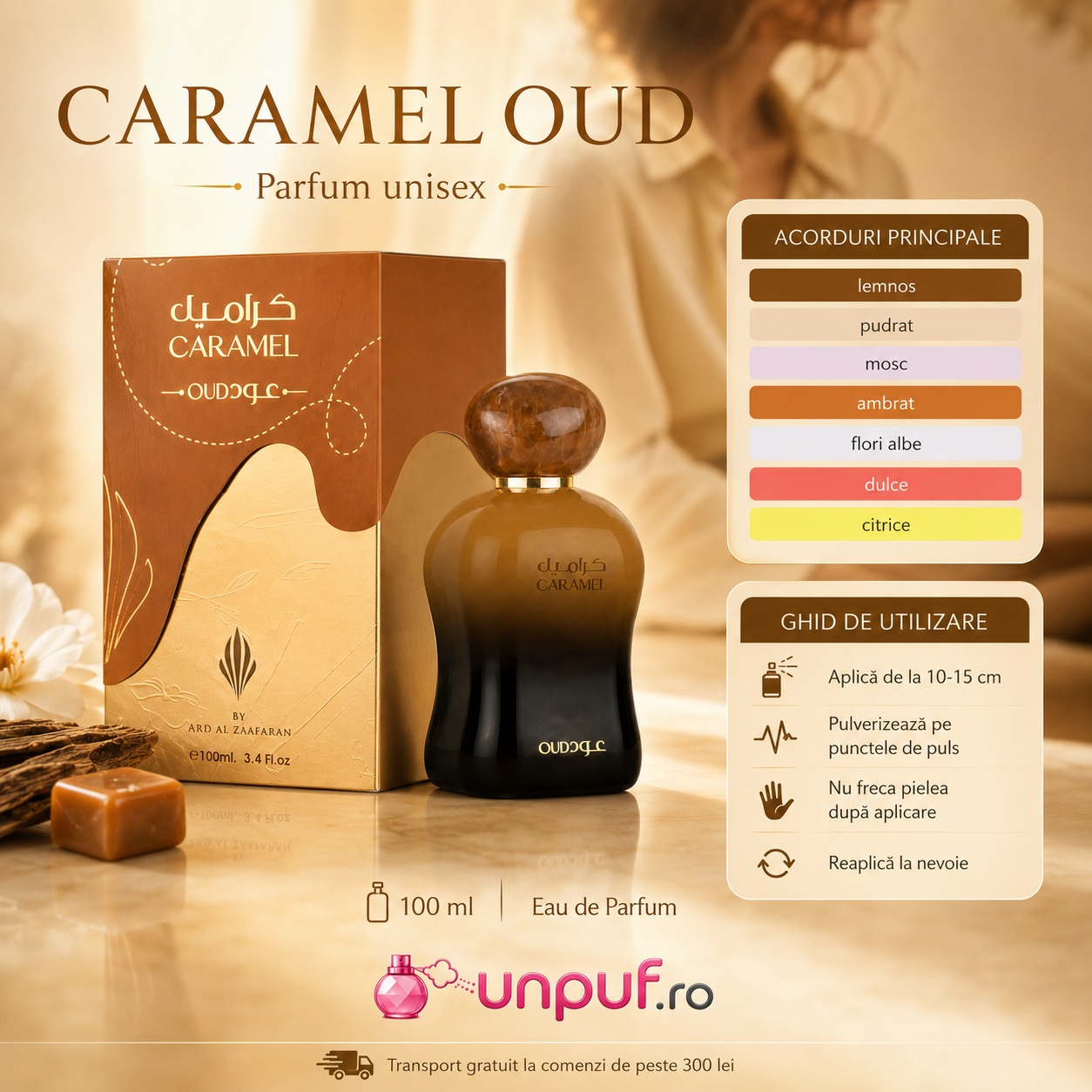 Caramel Oud Ard Al Zaafaran cu acorduri principale și ghid de utilizare