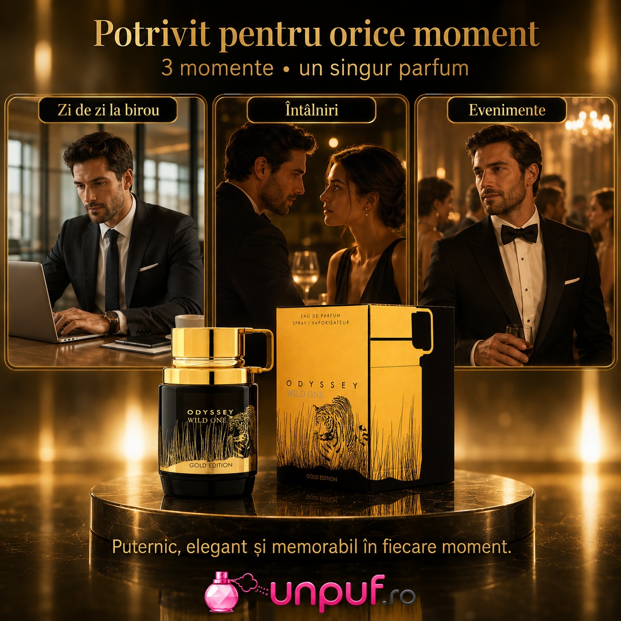 Armaf Odyssey Wild One Gold Edition potrivit pentru zi de zi la birou, &icirc;nt&acirc;lniri și evenimente