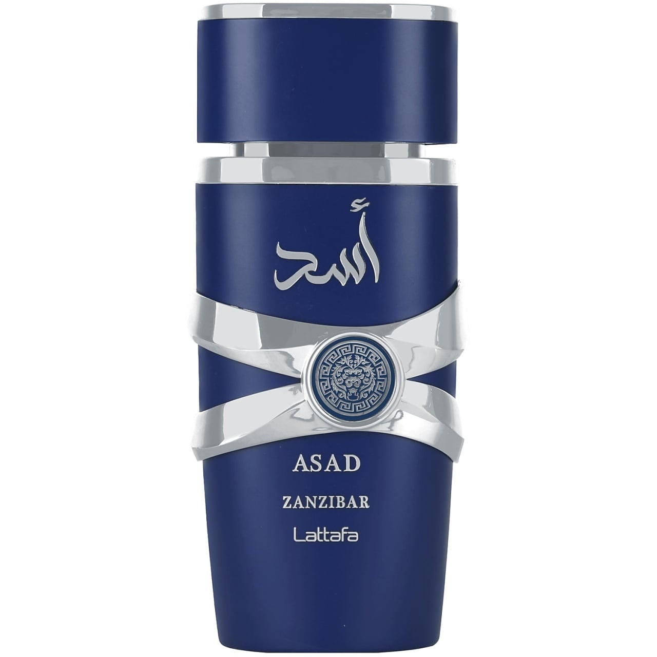 Sticlă reală Asad Zanzibar Lattafa 100 ml cu design albastru și accente argintii