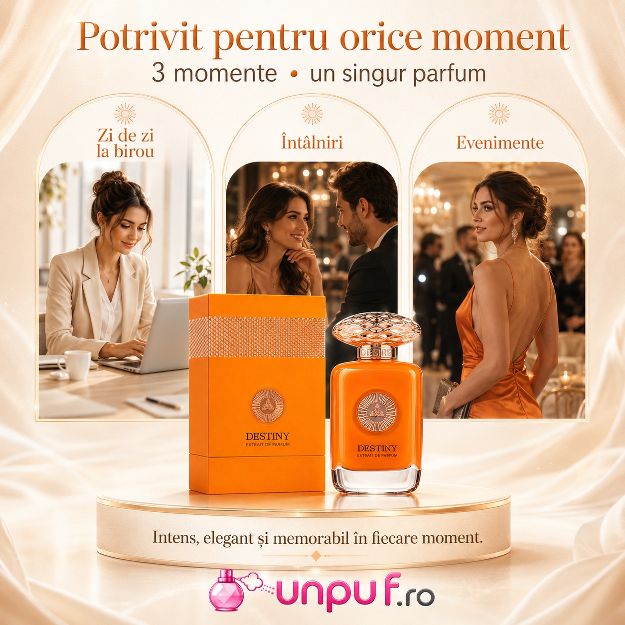 Parfum Auraa Desire Destiny potrivit pentru zi de zi la birou, întâlniri și evenimente