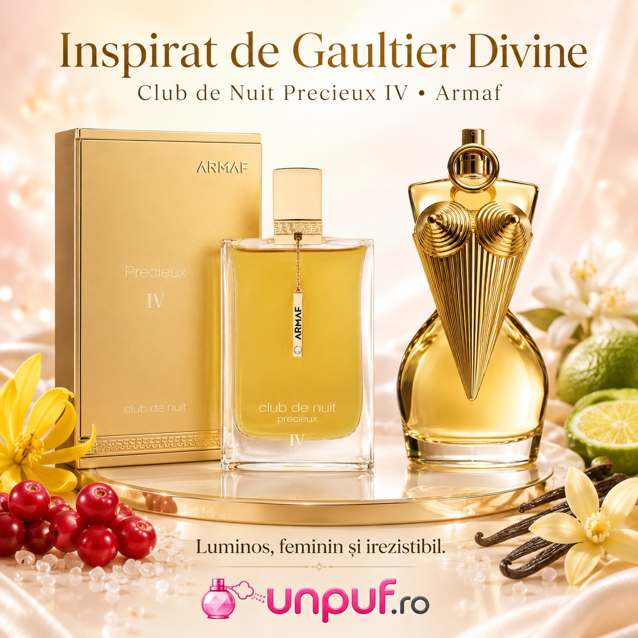 Armaf Club De Nuit Precieux IV inspirat de Gaultier Divine, luminos, feminin și irezistibil