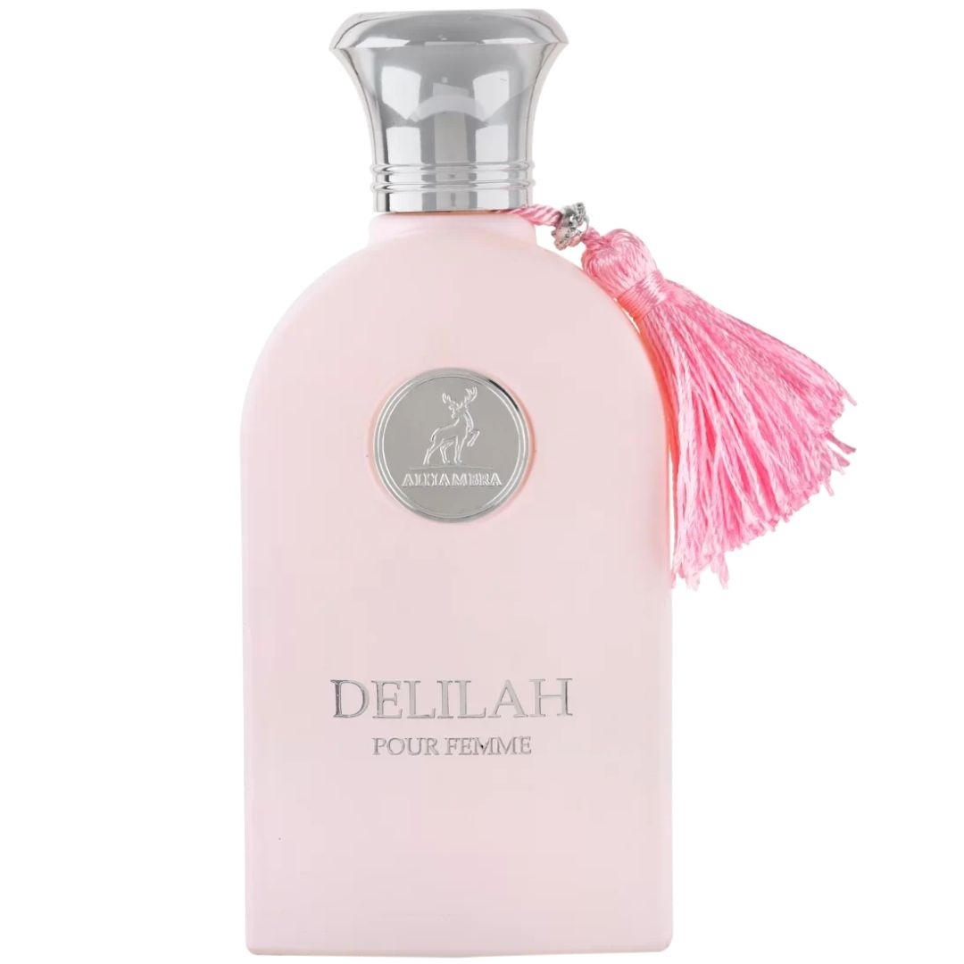 Sticlă reală Delilah Maison Alhambra 100 ml roz cu capac argintiu și ciucure decorativ