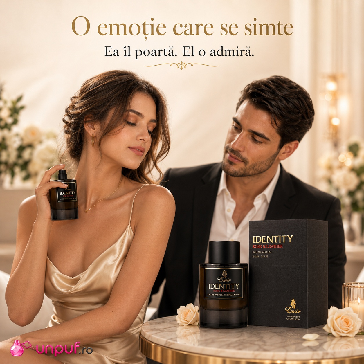 Identity Rose & Leather Emir o emoție care se simte, parfum rafinat, modern și memorabil pentru damă și bărbat