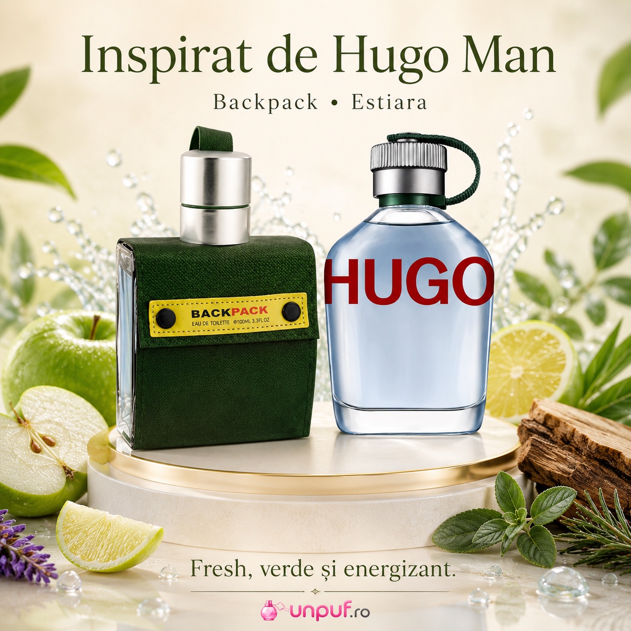 Estiara Backpack inspirat de Hugo Man, parfum fresh, verde și energizant