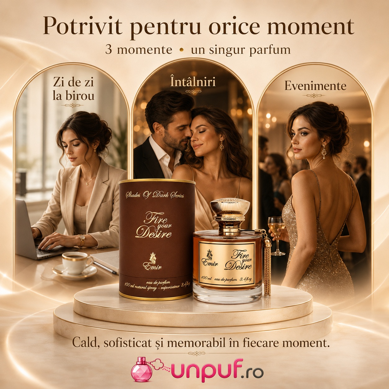 Fire Your Desire Emir potrivit pentru zi de zi la birou, &icirc;nt&acirc;lniri și evenimente, parfum cald sofisticat și memorabil