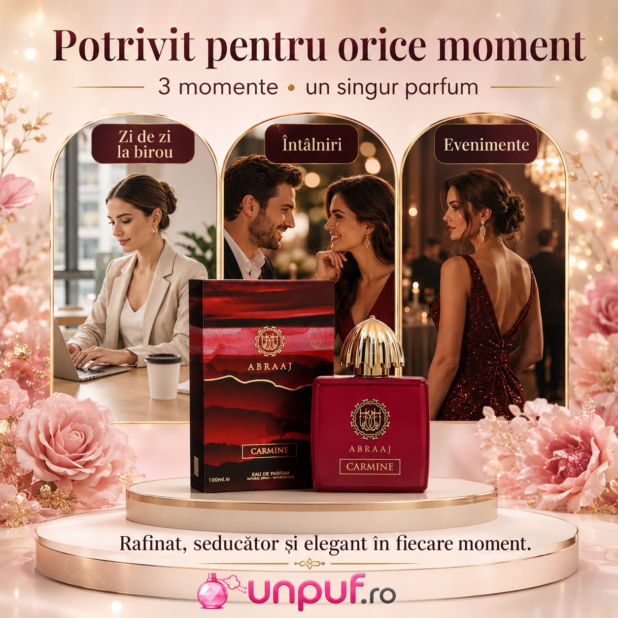 Abraaj Carmine Fragrance World potrivit pentru zi de zi la birou, &icirc;nt&acirc;lniri și evenimente