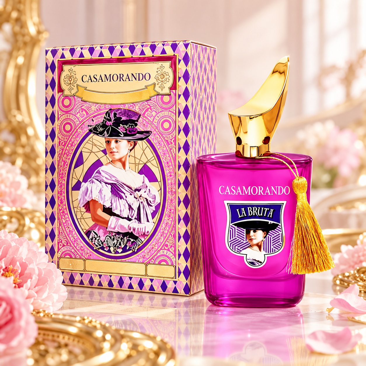 Fragrance World Casamorando La Bruta Eau de Parfum 100 ml parfum de damă cu flacon fuchsia și cutie artistică
