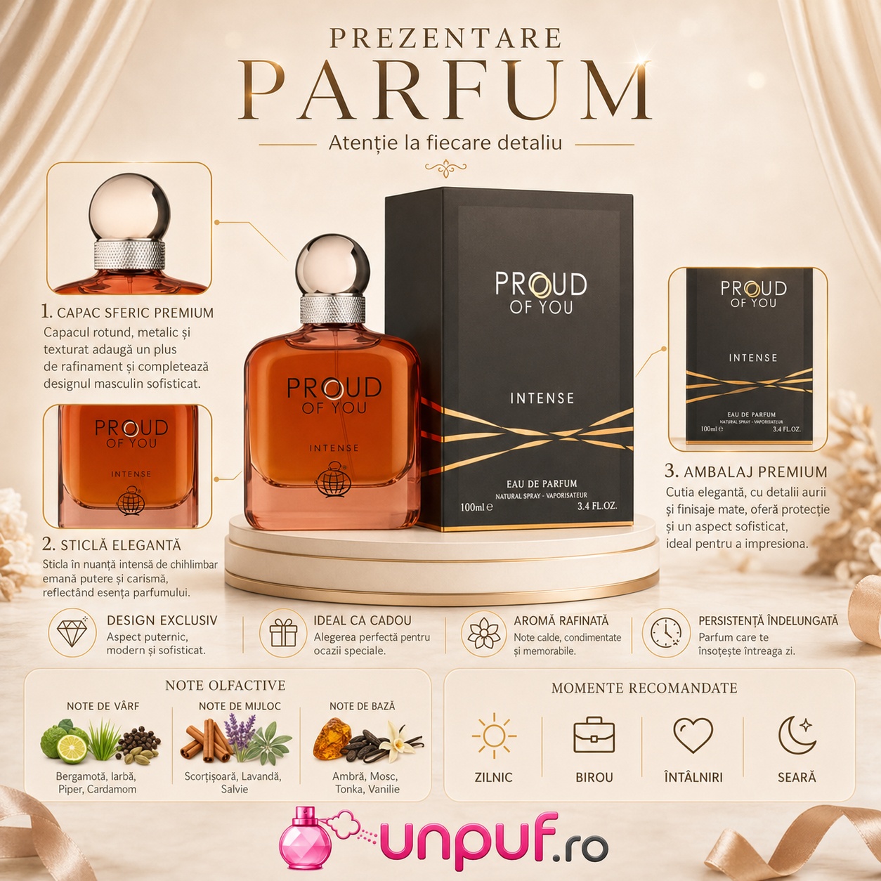 Prezentare parfum Proud Of You Intense cu note olfactive, design exclusiv și persistență îndelungată