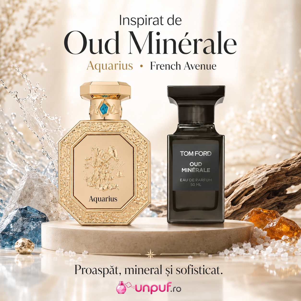 Parfum Genesis Aquarius French Avenue inspirat de Oud Minerale, proaspăt, mineral și sofisticat