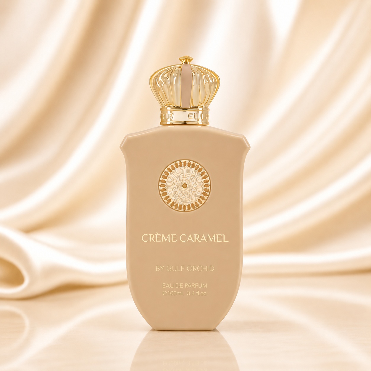 Flacon Gulf Orchid Creme Caramel 100 ml bej caramel cu capac auriu regal și medalion decorativ