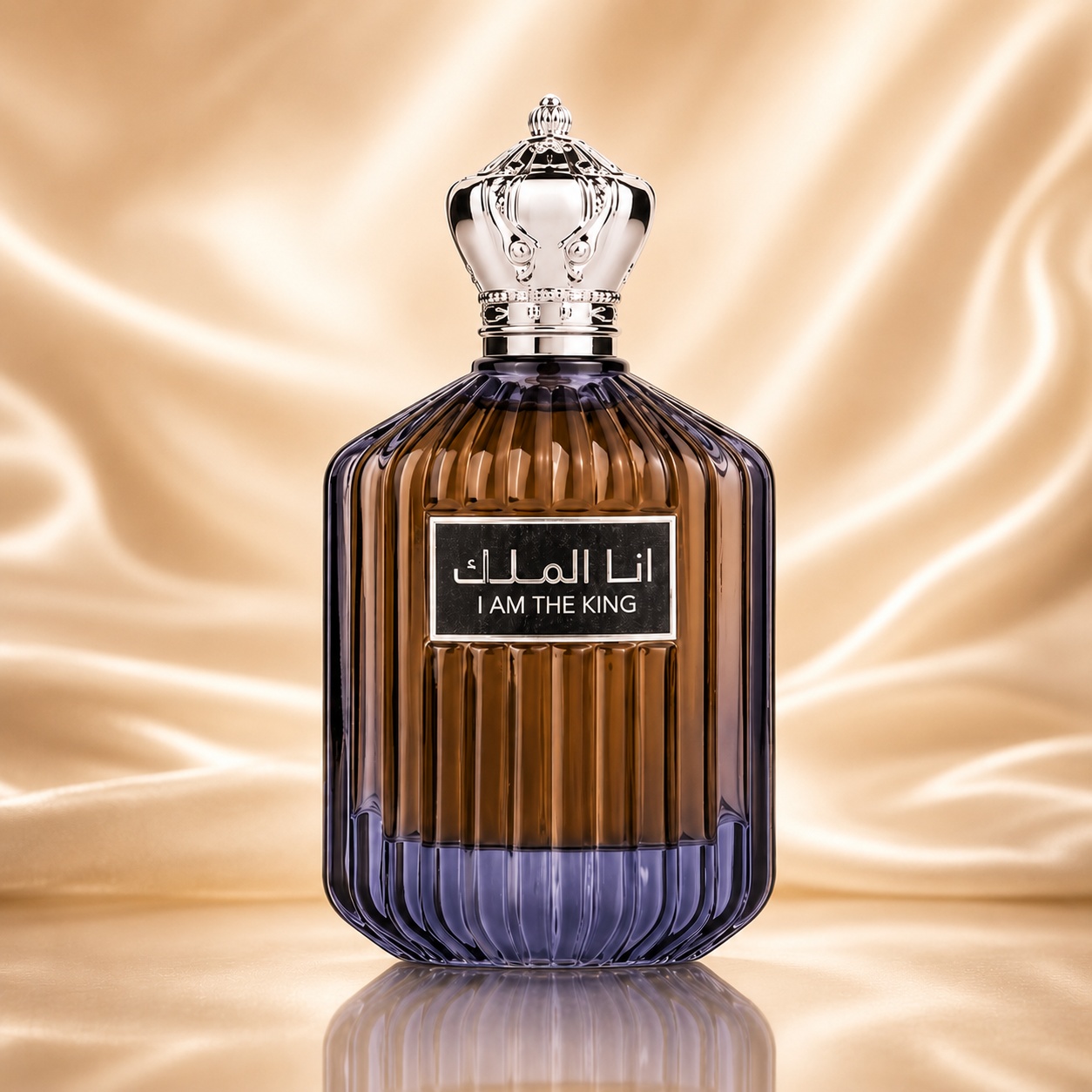 Sticlă parfum I Am The King Ard Al Zaafaran 100 ml pe fundal satinat premium