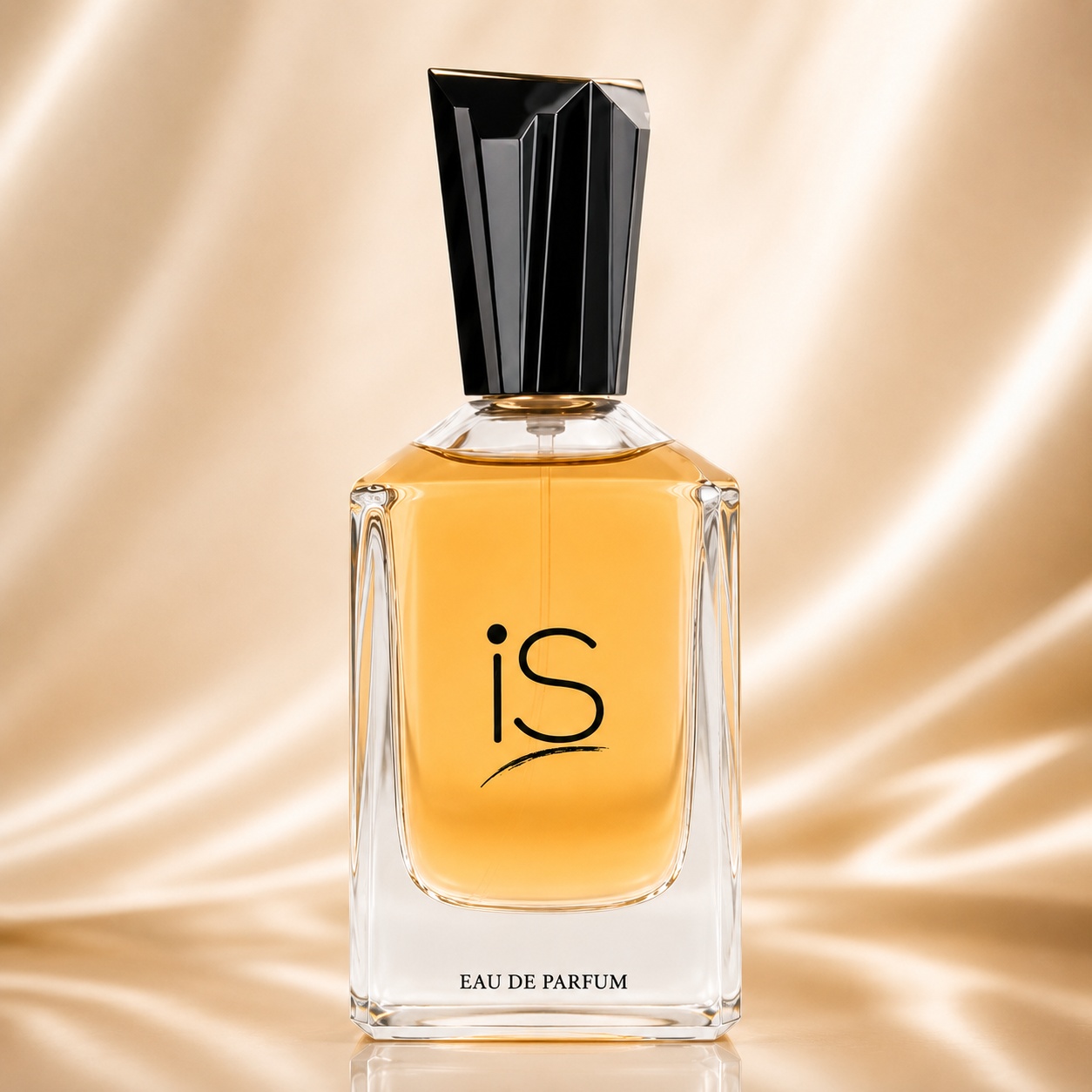 Flacon IS Fragrance World 75 ml Apă de Parfum pentru femei cu lichid ambrat și capac negru elegant